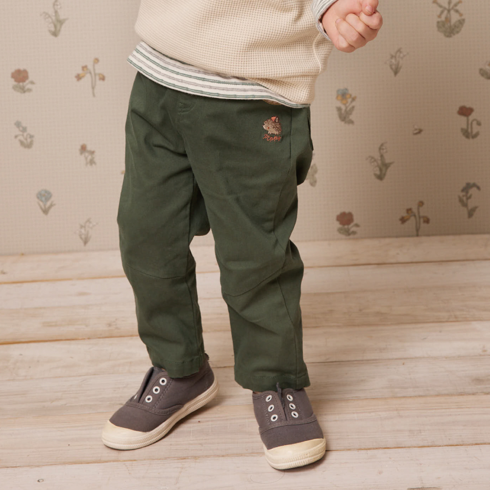 PIPPY 可愛刺蝟休閒彈性棉長褲 綠