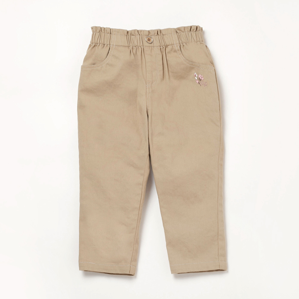 PIPPY 精緻小花刺繡棉質長褲 卡其