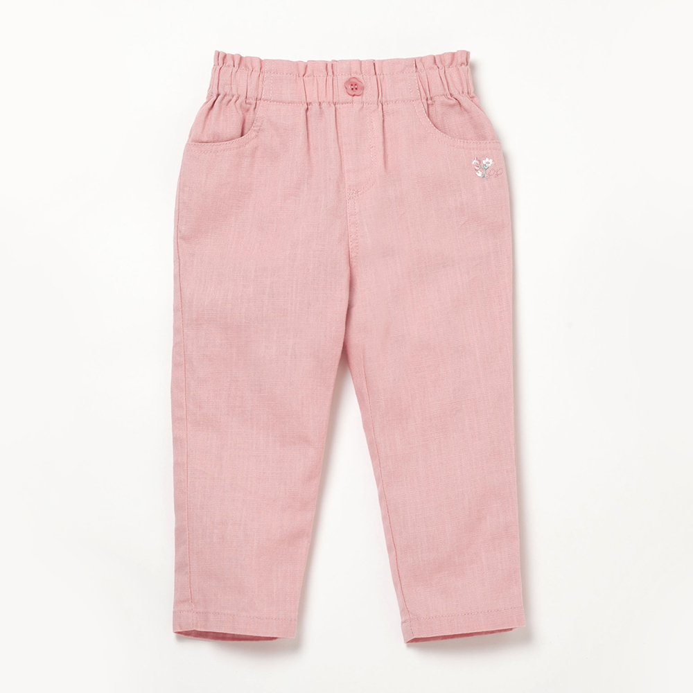 PIPPY可愛小花刺繡彈性棉長褲 粉