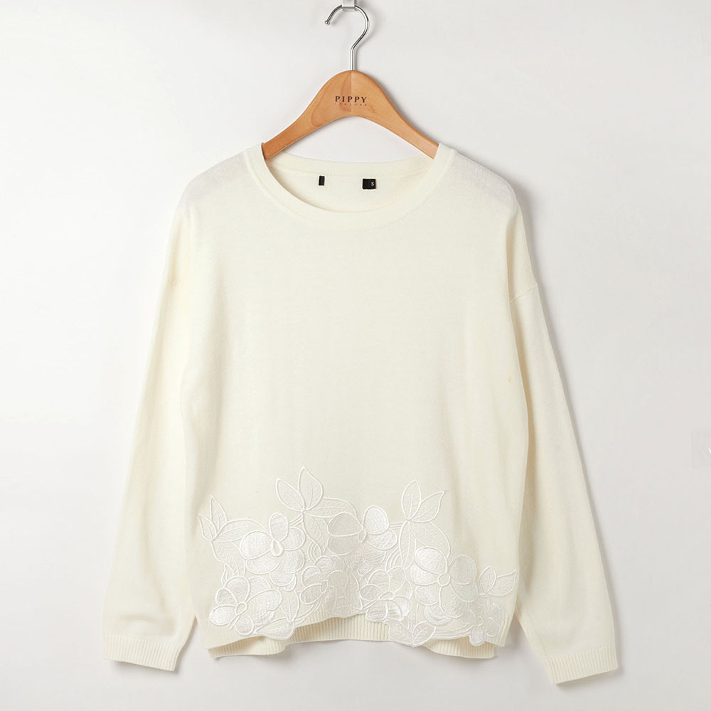 PIPPY典雅刺繡針織線衫 米/紅