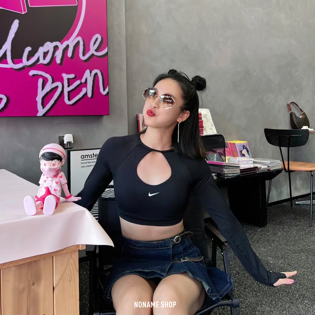 NIKE INDY 小勾 挖洞 辣妹 薄長袖 防曬 有襯墊 兩色 (女款)