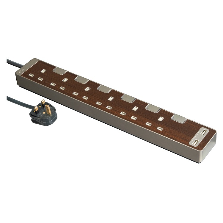 Schneider 6 位 + 2USB 拖板 3米 TSH36U (胡桃木紋)