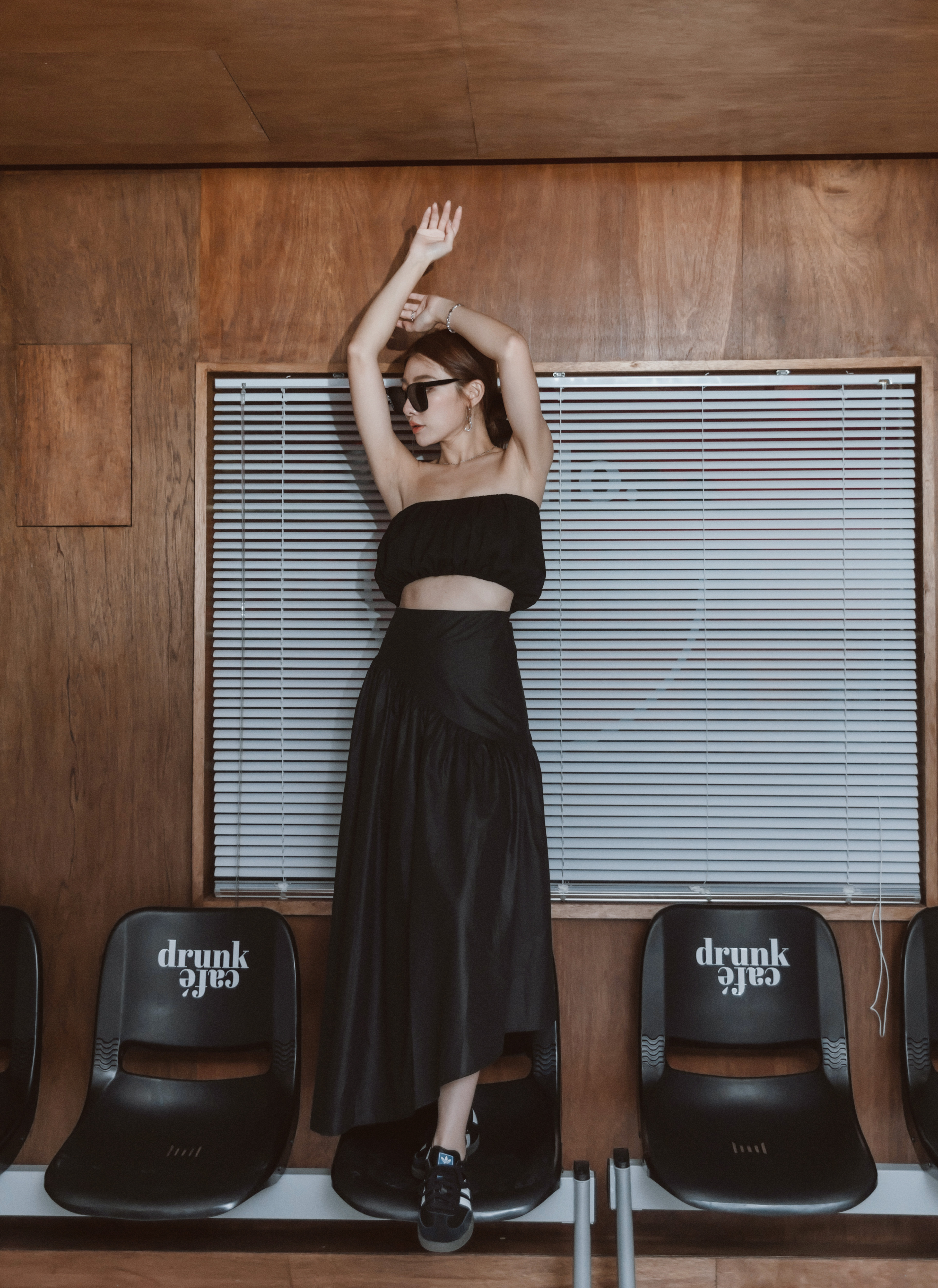 不規則設計長裙（黑色/4尺寸）