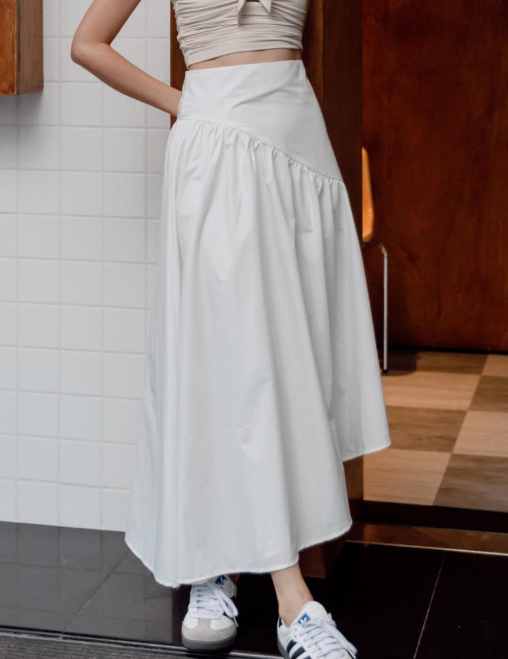 不規則設計長裙（白色/4尺寸）