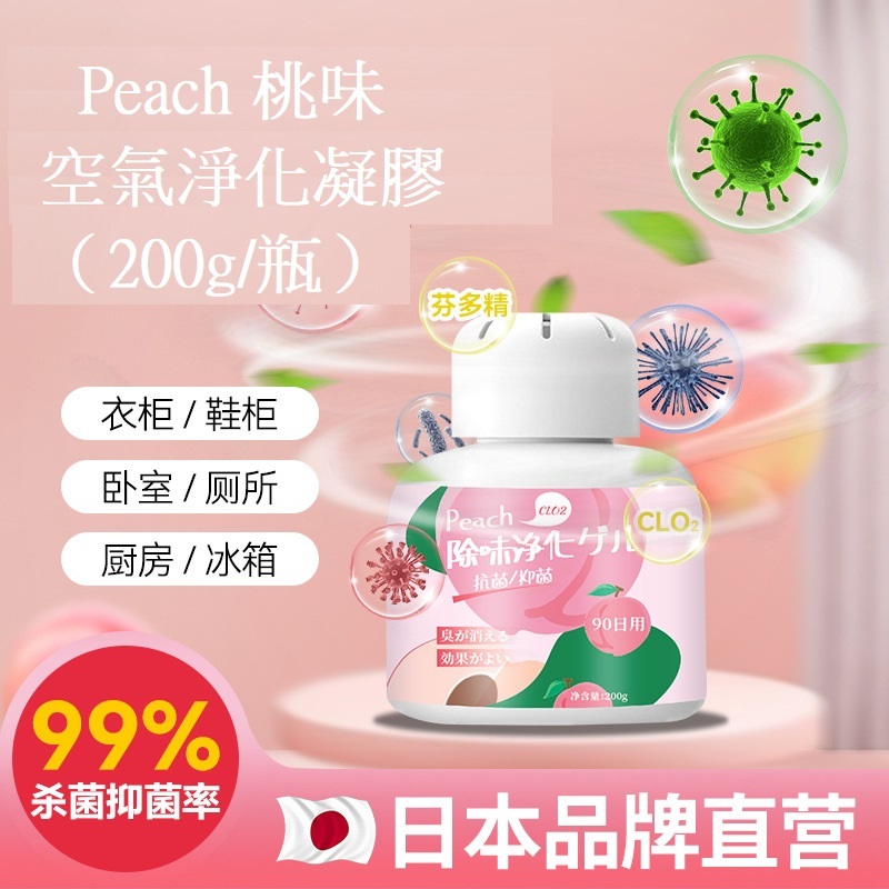 062【家居必備】Peach桃味 空氣淨化凝膠（200g/瓶）除煙味神器 抗菌抑菌 室內房間除味劑 衣服 分解尼古丁 拒絕二手煙 消除異味 母嬰適用 空氣清新Anti-smoke