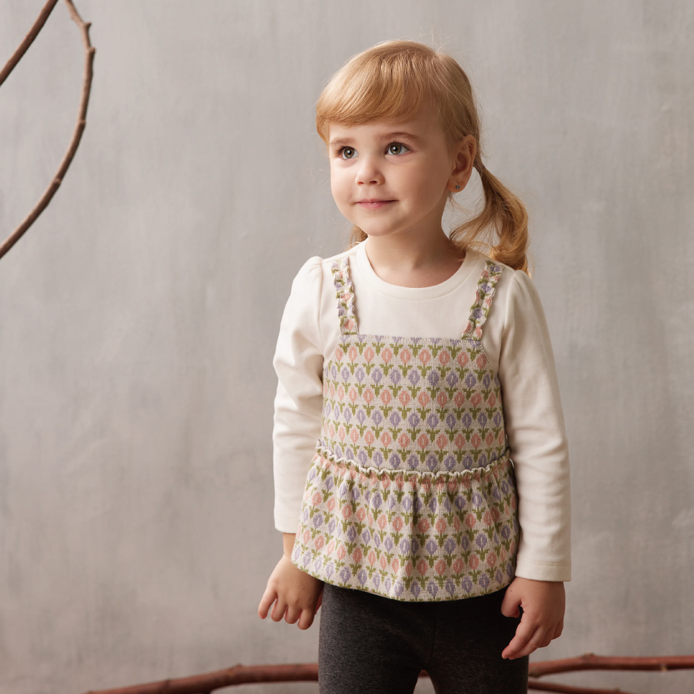 PIPPY浪漫花朵假兩件長袖上衣 粉紫