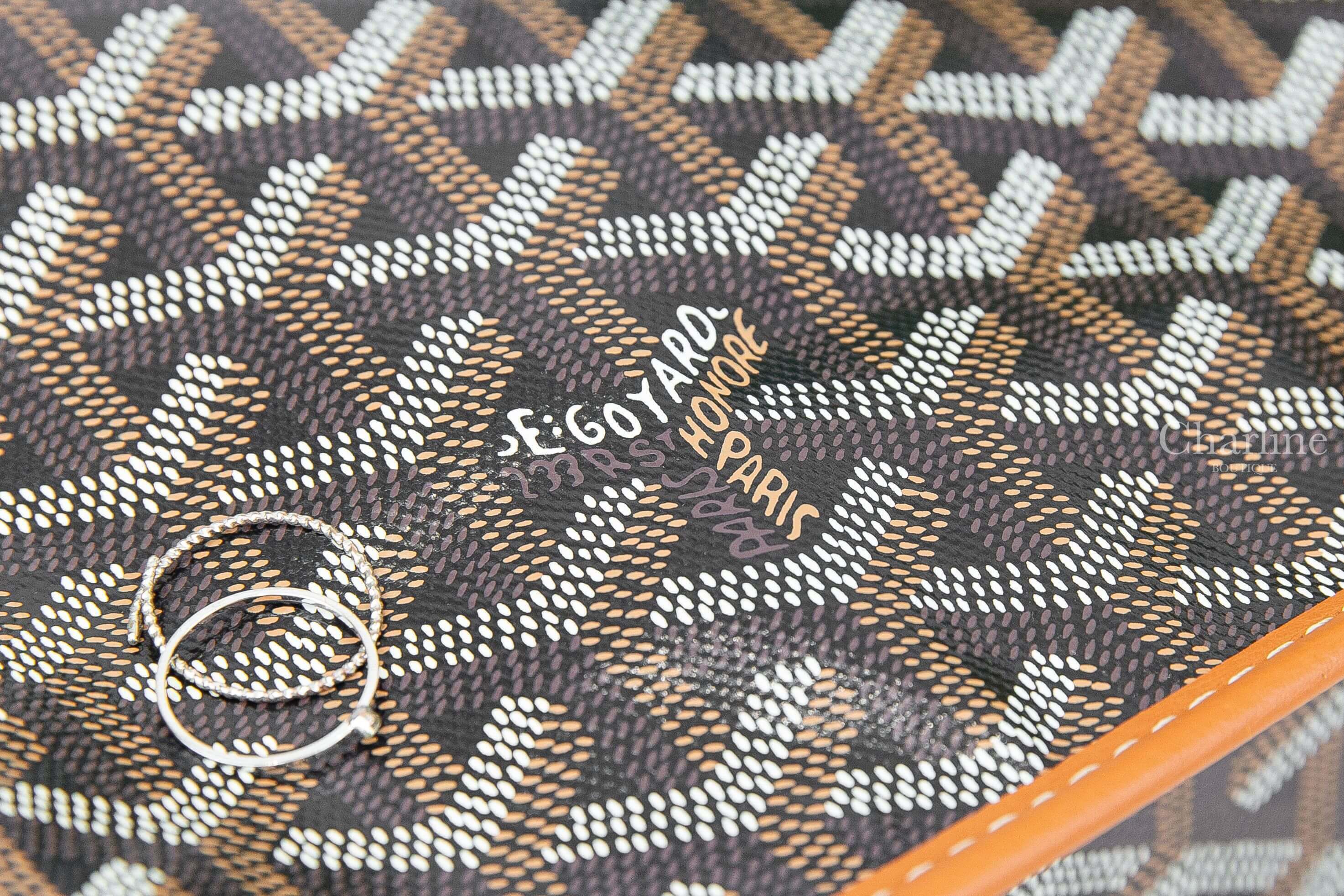 Goyard Anjou Mini Bag 黑色拼咖啡色提把帆布小牛皮迷你無拉鍊托特包