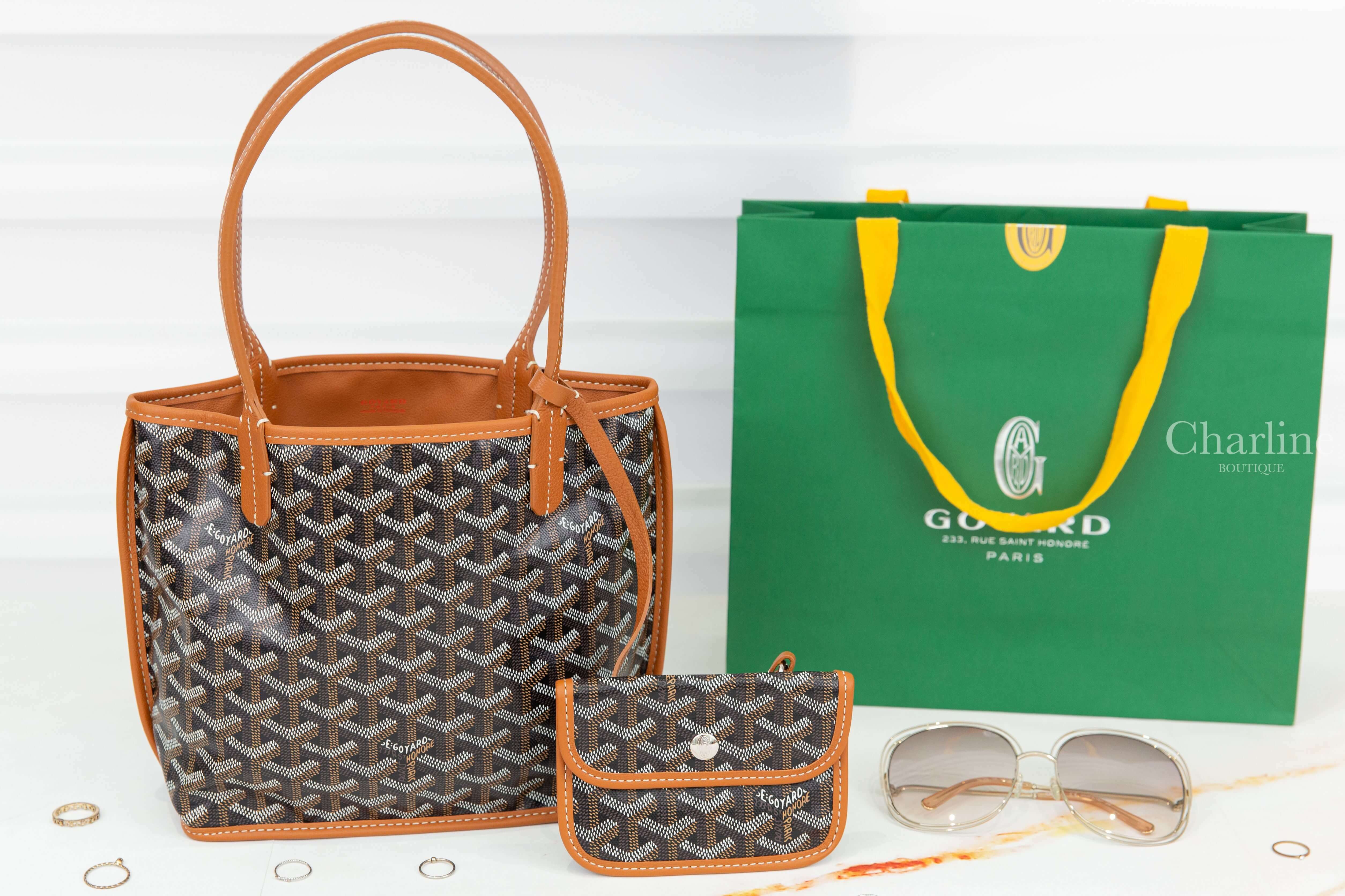 Goyard Anjou Mini Bag 黑色拼咖啡色提把迷你無拉鍊托特包-Charline Boutique 精品代購