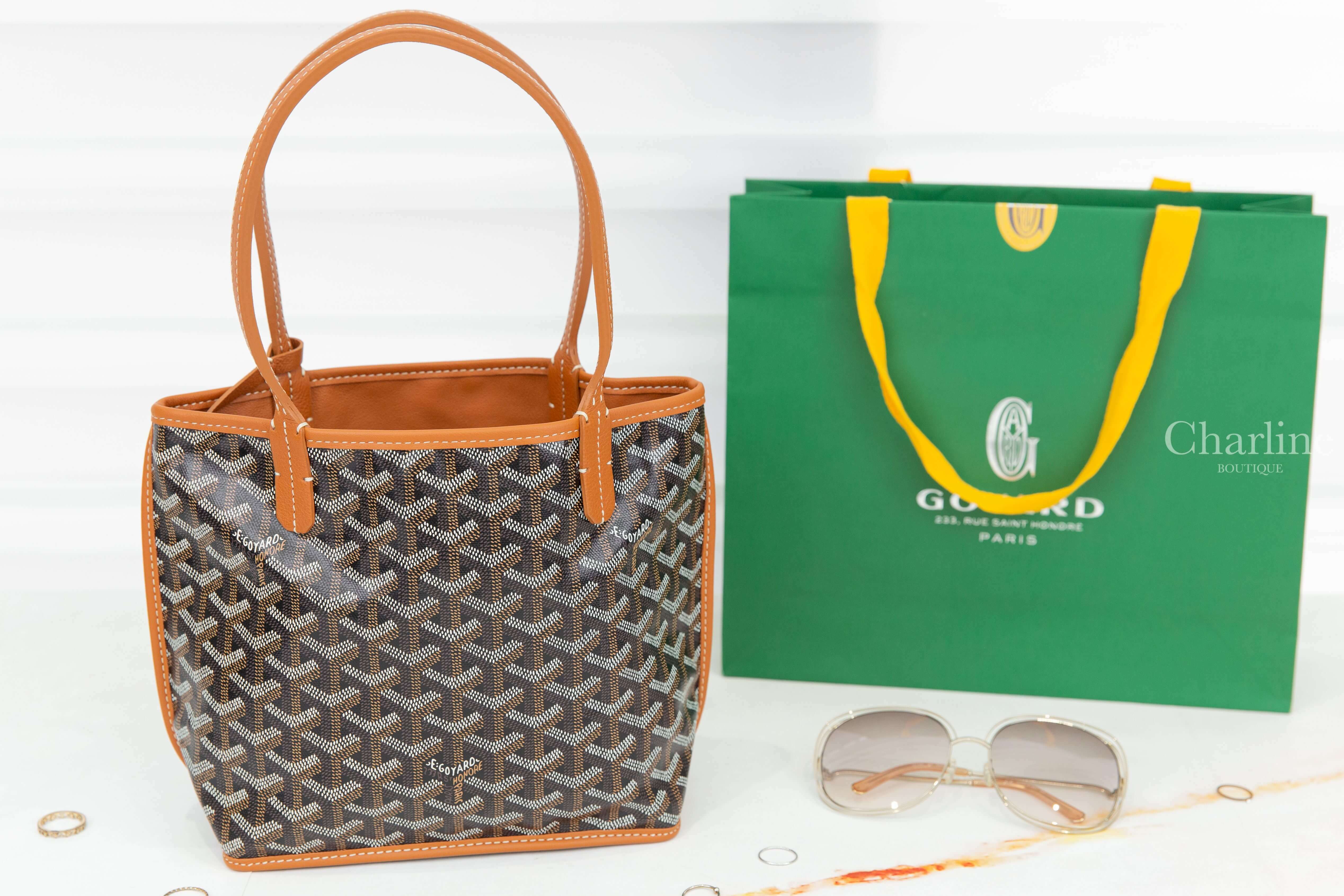 Goyard Anjou Mini Bag 黑色拼咖啡色提把迷你無拉鍊托特包-Charline Boutique 精品代購