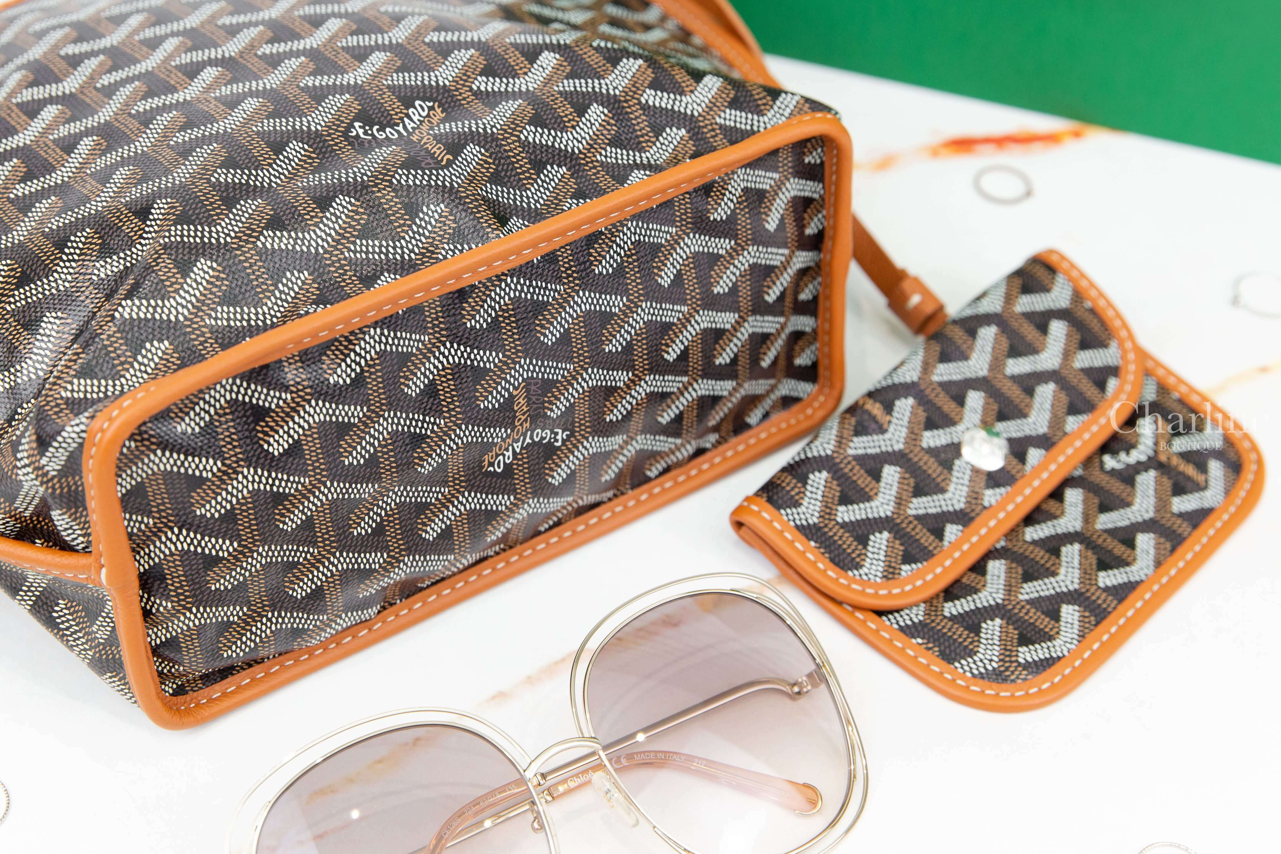Goyard Anjou Mini Bag 黑色拼咖啡色提把迷你無拉鍊托特包-Charline Boutique 精品代購