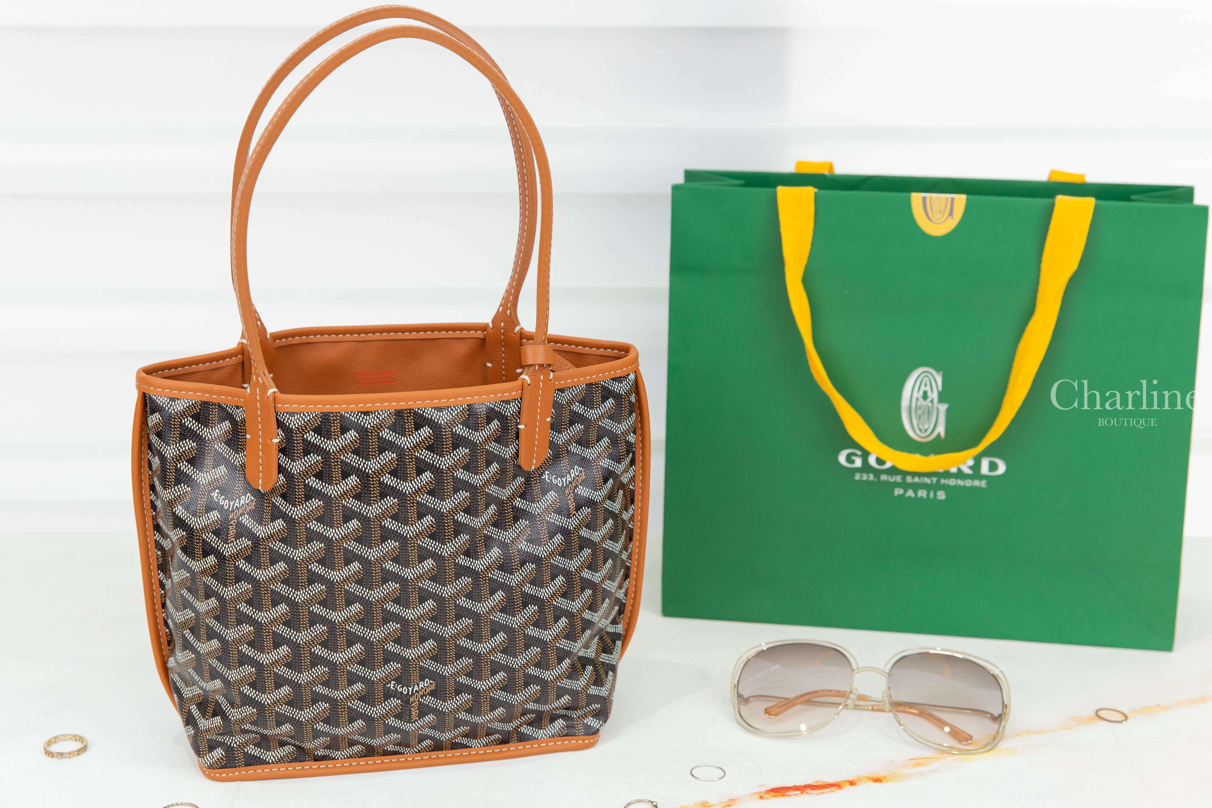 Goyard Anjou Mini Bag 黑色拼咖啡色提把迷你無拉鍊托特包-Charline Boutique 精品代購