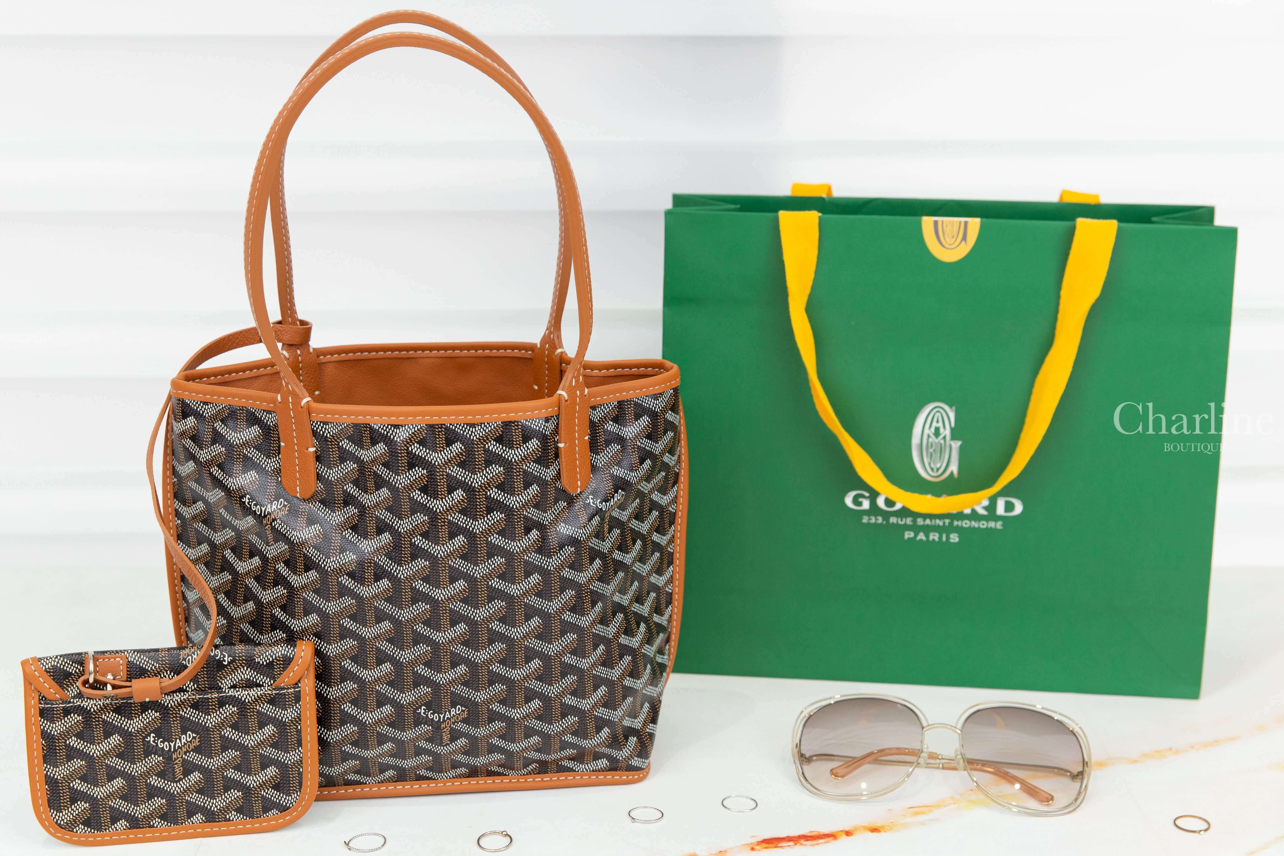 Goyard Anjou Mini Bag 黑色拼咖啡色提把迷你無拉鍊托特包-Charline Boutique 精品代購
