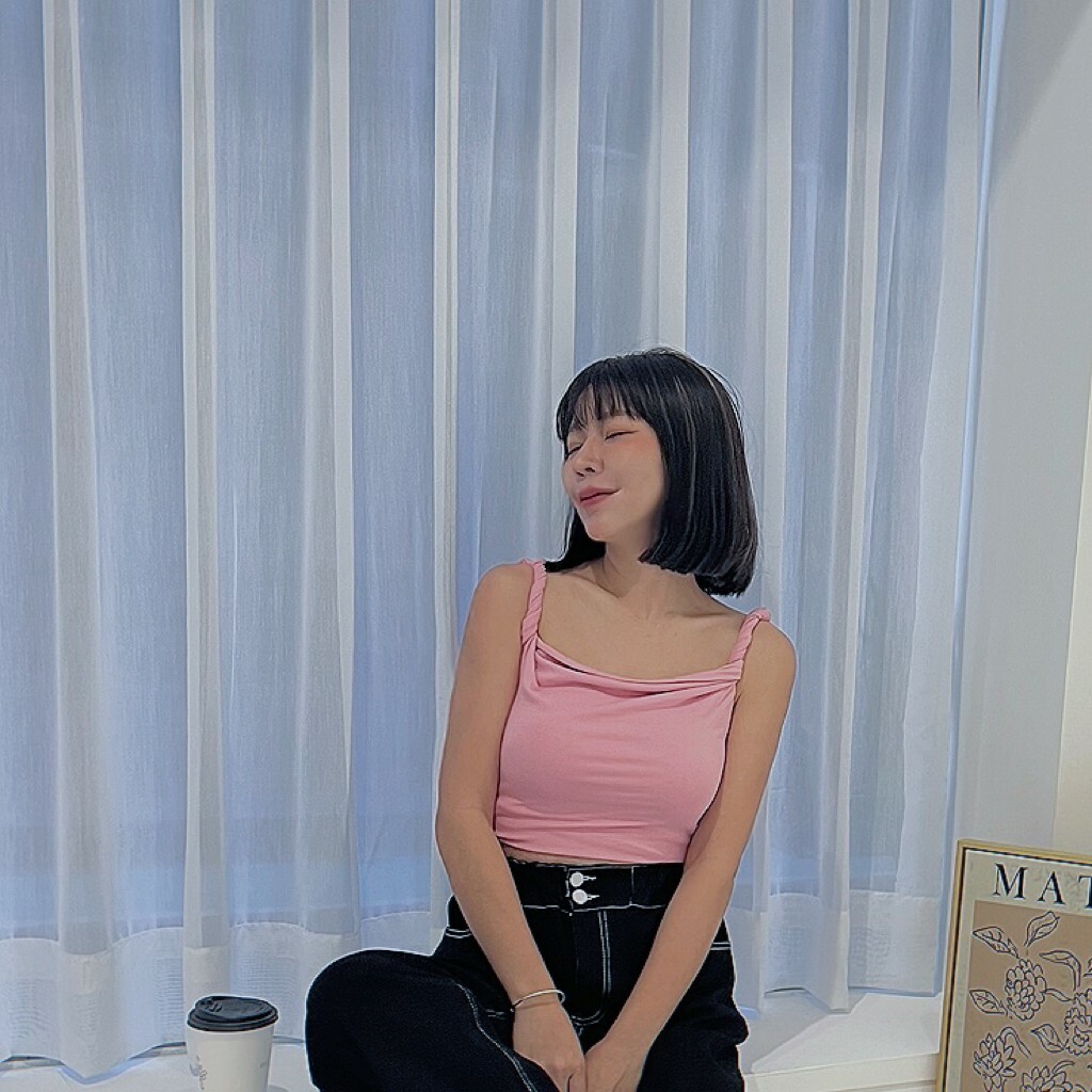 滾邊肩帶彈棉上衣/三色