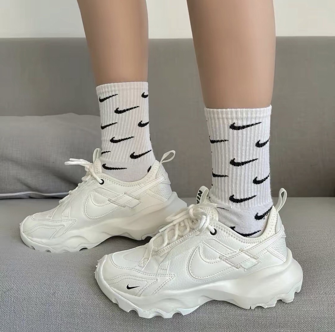 Nike TC7900 仙女鞋 反光 米白 白色 全白 奶白 小白鞋 厚底增高鞋 老爹鞋 DD9682-100/預購