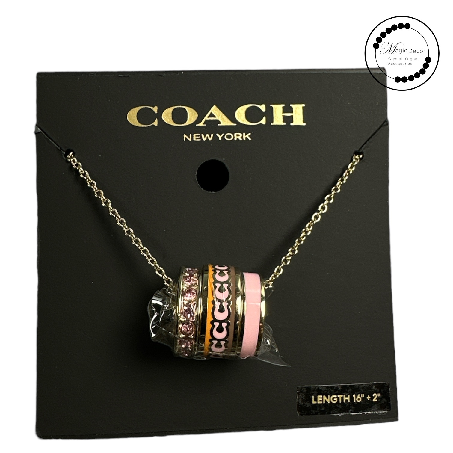 Coach Signature Triple Ring Pendant Necklace 頸鏈 (粉紅)