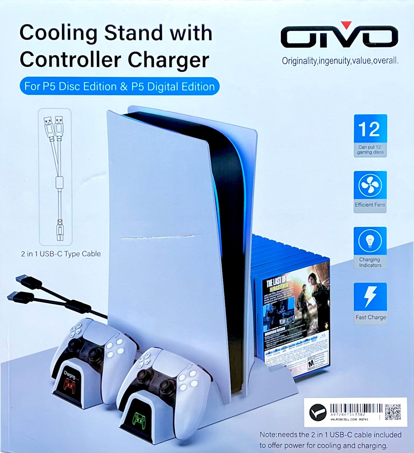 PS5 OIVO 主機散熱充電多功能直接架 白 (數位版可用)