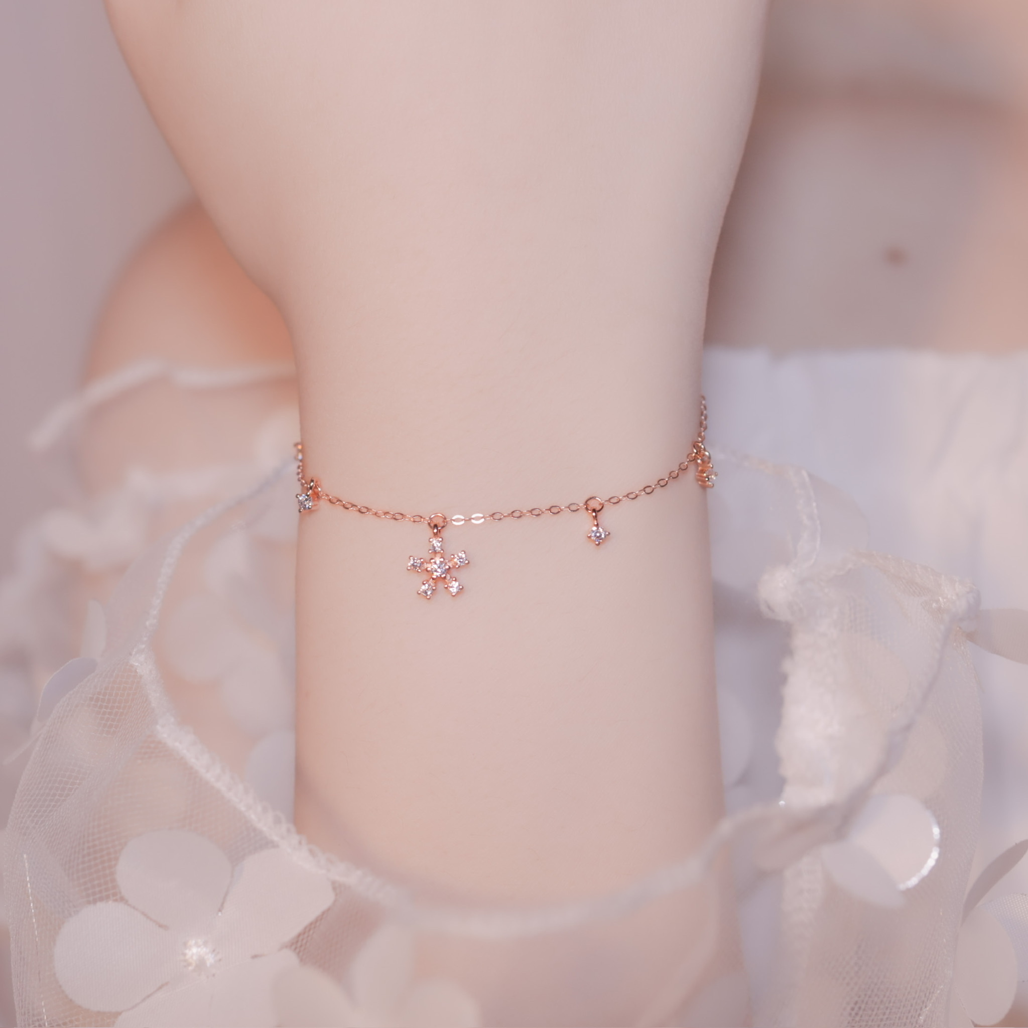 | 925純銀・ 厚鍍玫瑰金 | 花花序幕手鏈 | BR0523 |