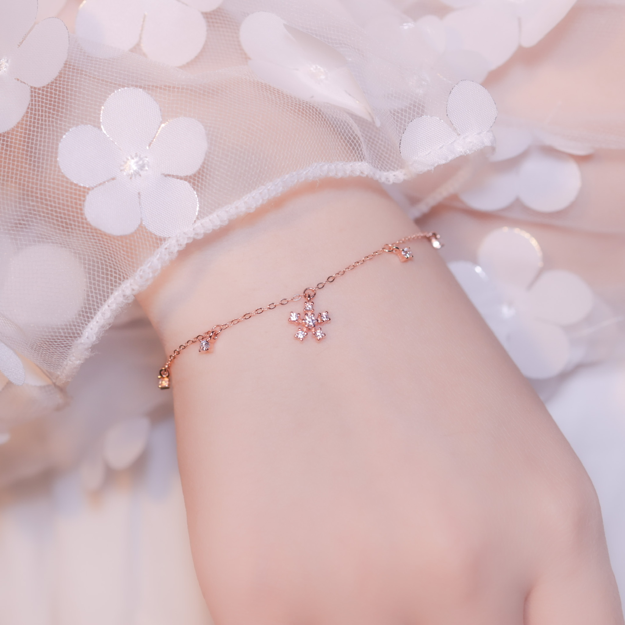 | 925純銀・ 厚鍍玫瑰金 | 花花序幕手鏈 | BR0523 |