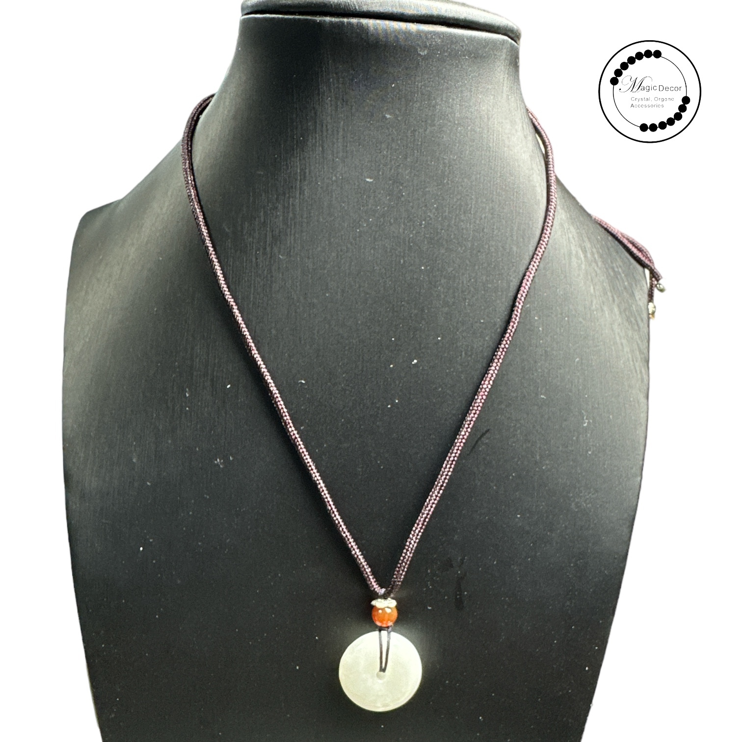 250717 - A43 羊脂白玉平安扣黑色編織繩頸鏈