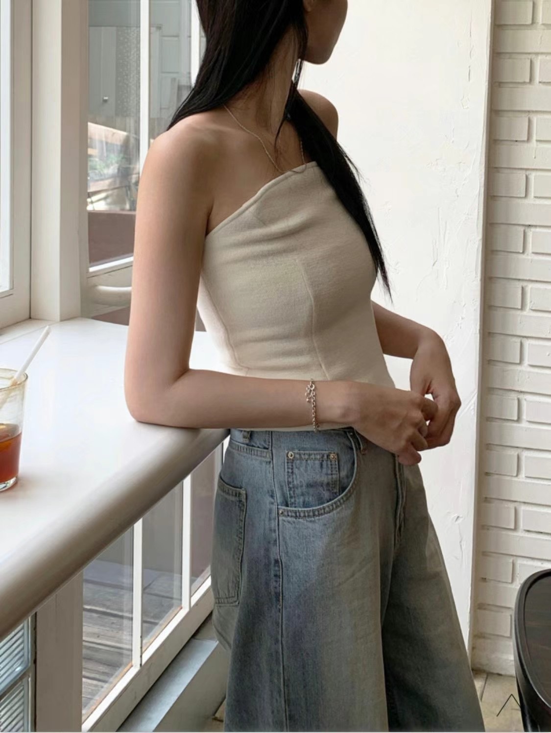 🇰🇷韓國 側拉鍊 不規則 抹胸Top!