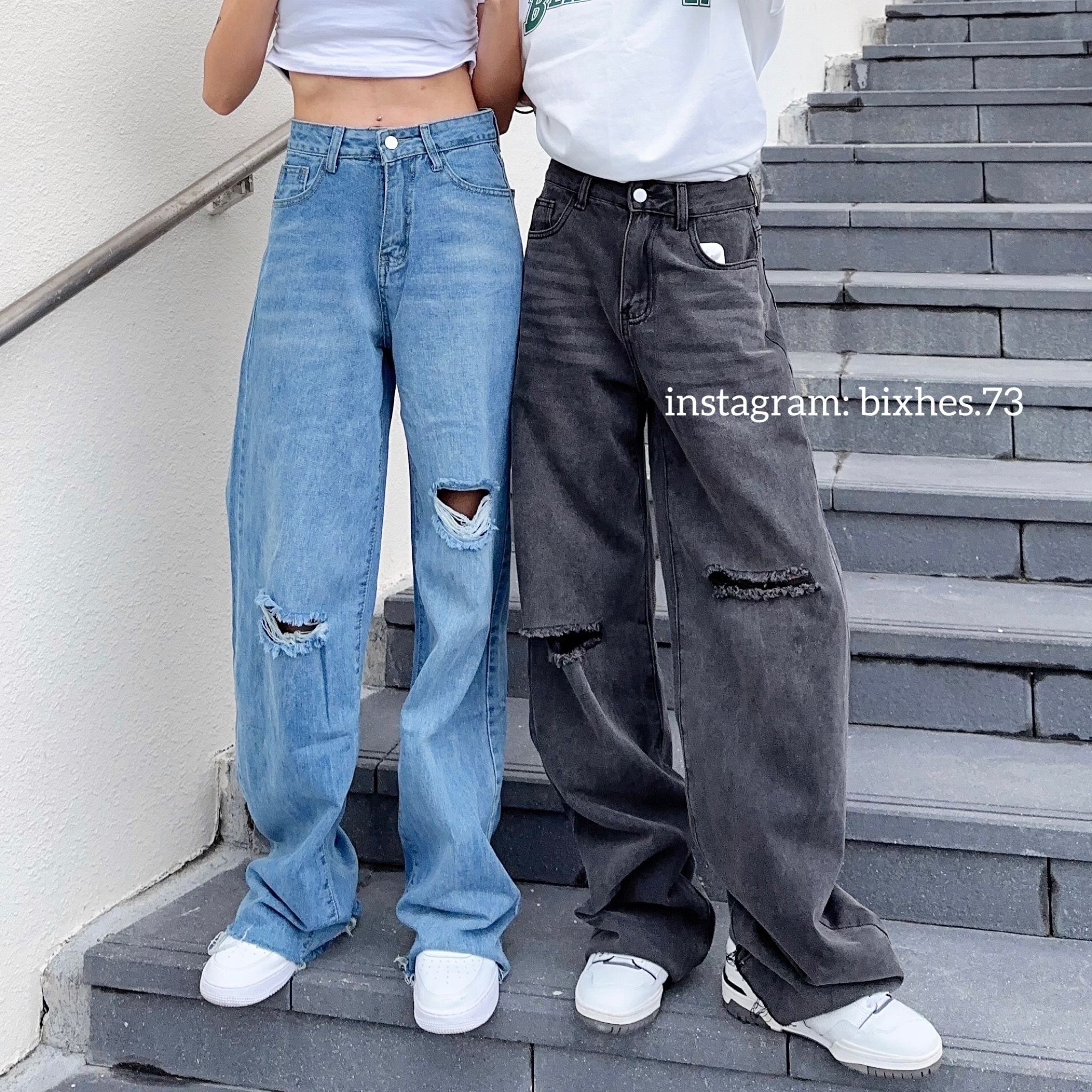 歐美超落地刷色牛仔長褲(E00048)