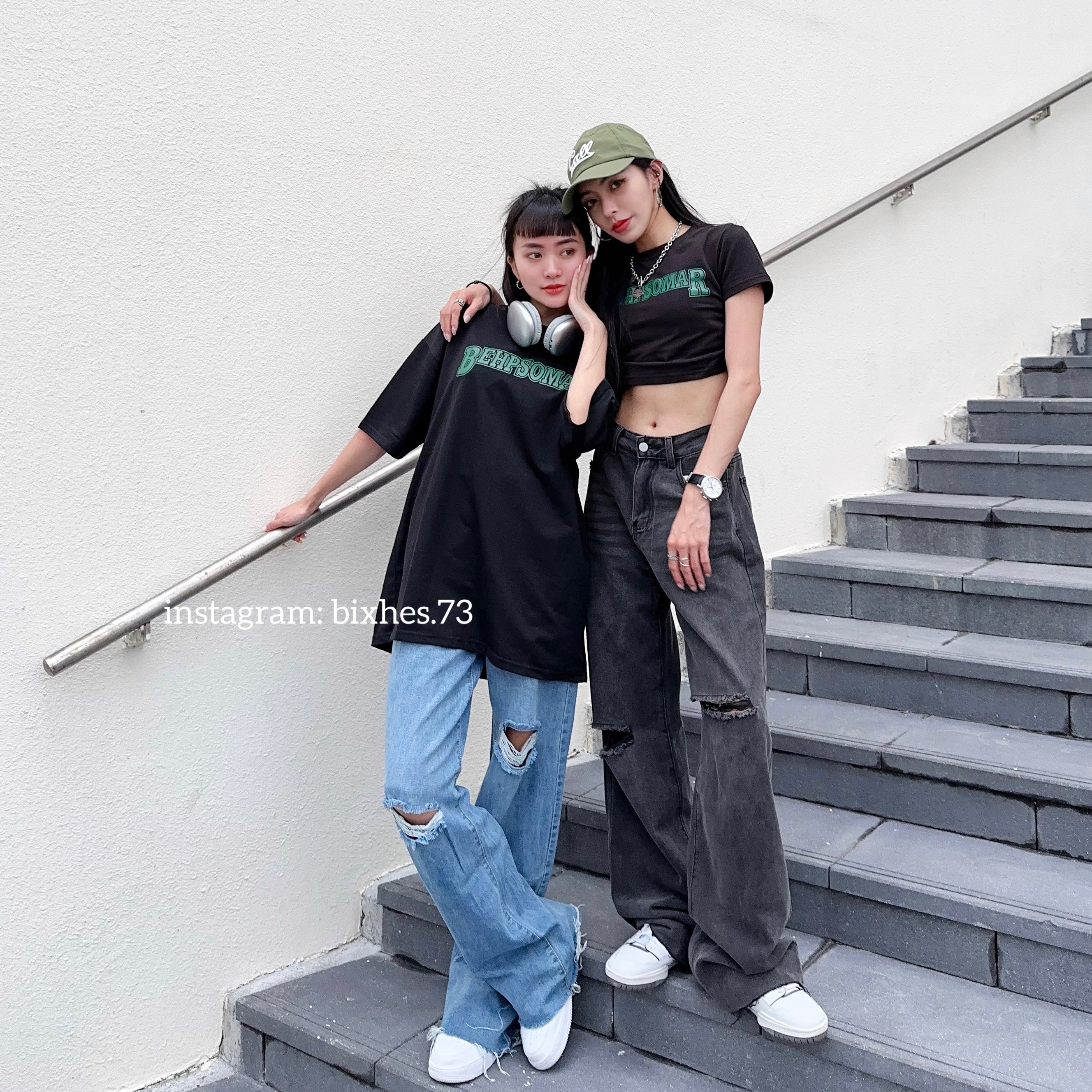 歐美超落地刷色牛仔長褲(E00048)