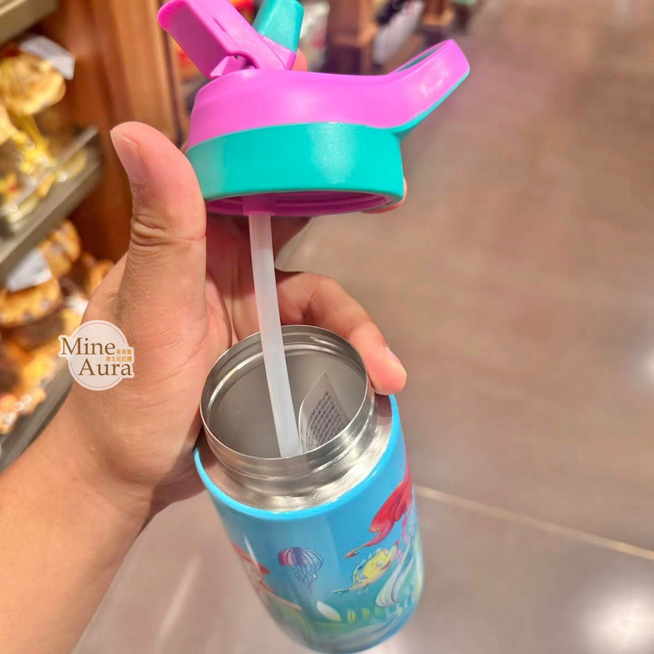愛麗兒 Ariel 海底圖案 雙色杯蓋 手提設計 吸管 隨行杯 水壺 小美人魚 The Little Mermaid -上海迪士尼樂園