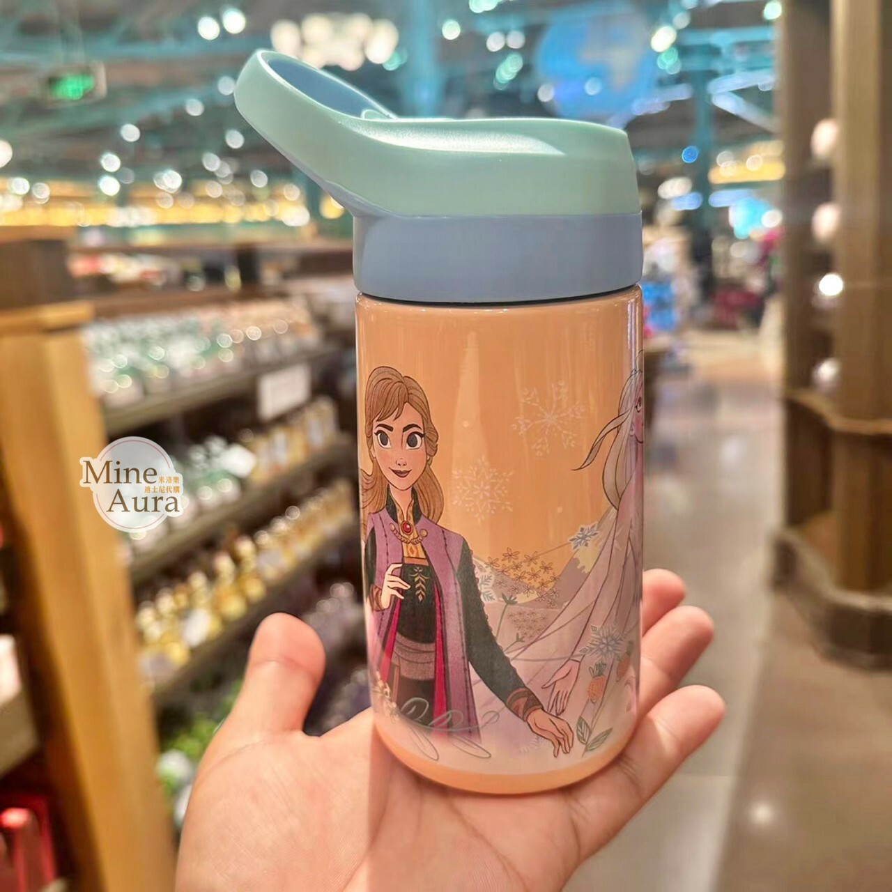 冰雪奇緣 Frozen 角色集合圖案 雙色杯蓋 手提設計 吸管 隨行杯 水壺 -上海迪士尼樂園