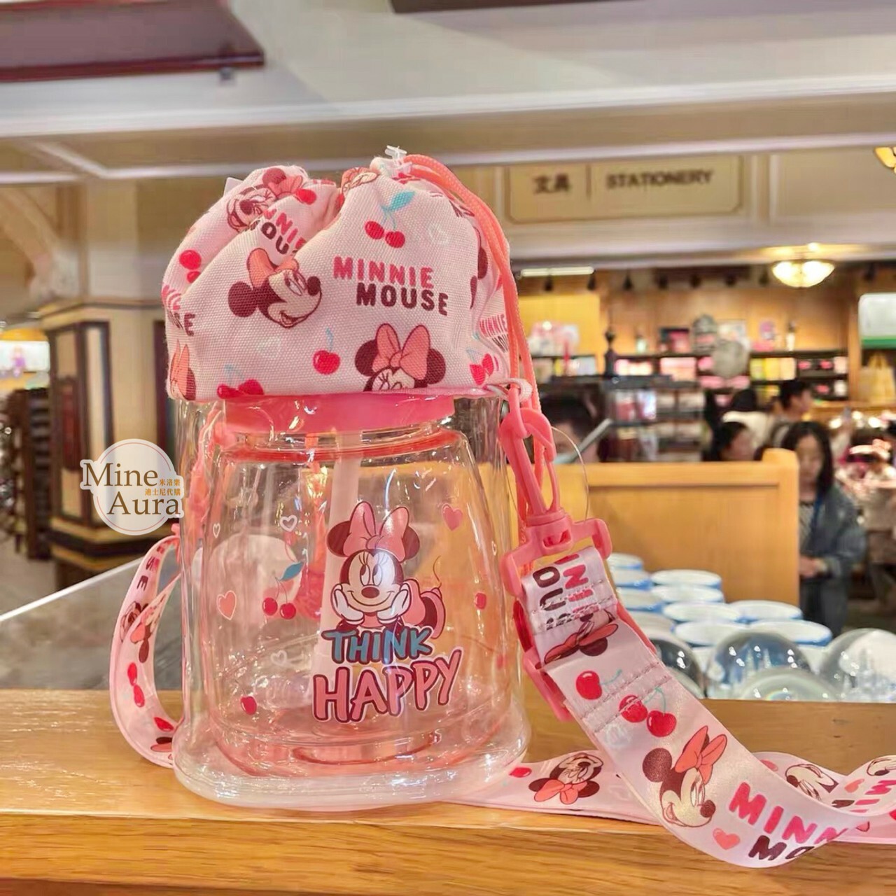 米妮 Minnie 大容量 胖胖壺 水壺 + 透明束口斜背袋 2入組 -上海迪士尼樂園