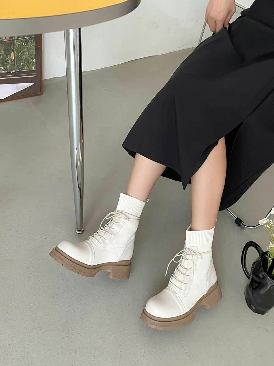 SH#14118 🤎顯腿糼真皮厚底靴