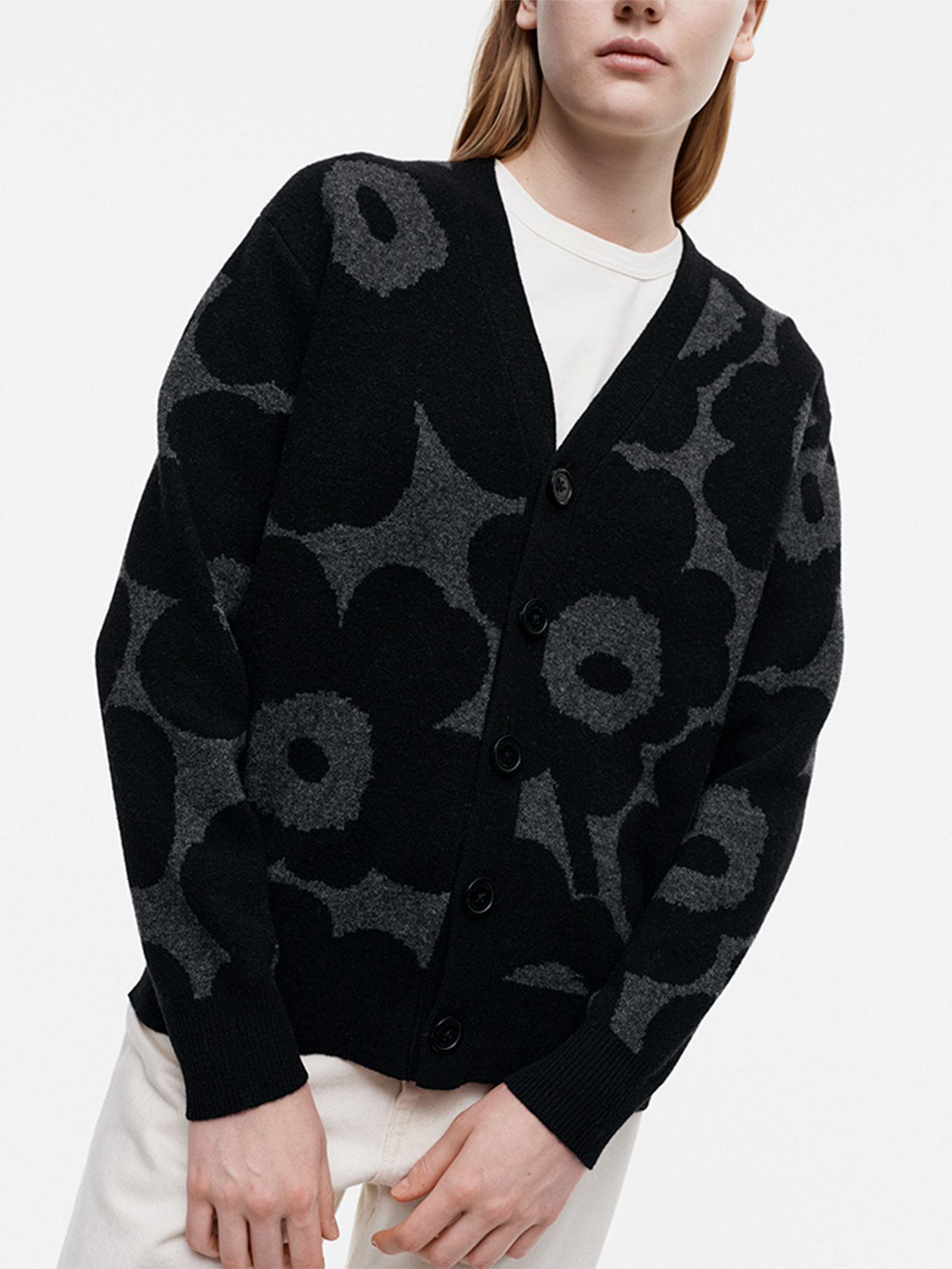 Marimekko Kadmium Unikko Wool Cardigan Sweater