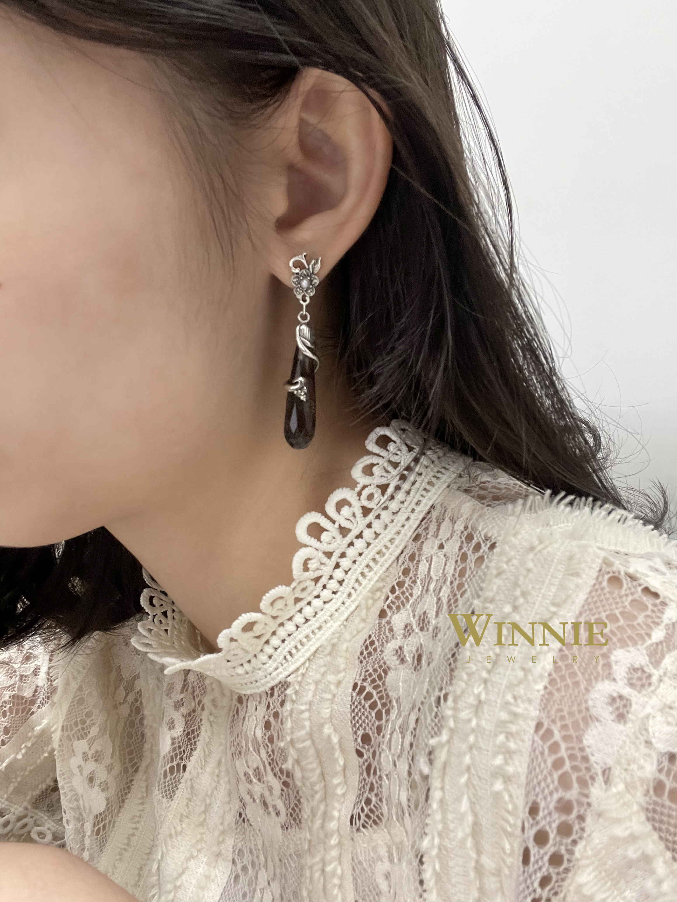 茶晶藤蔓耳環（OP1797）