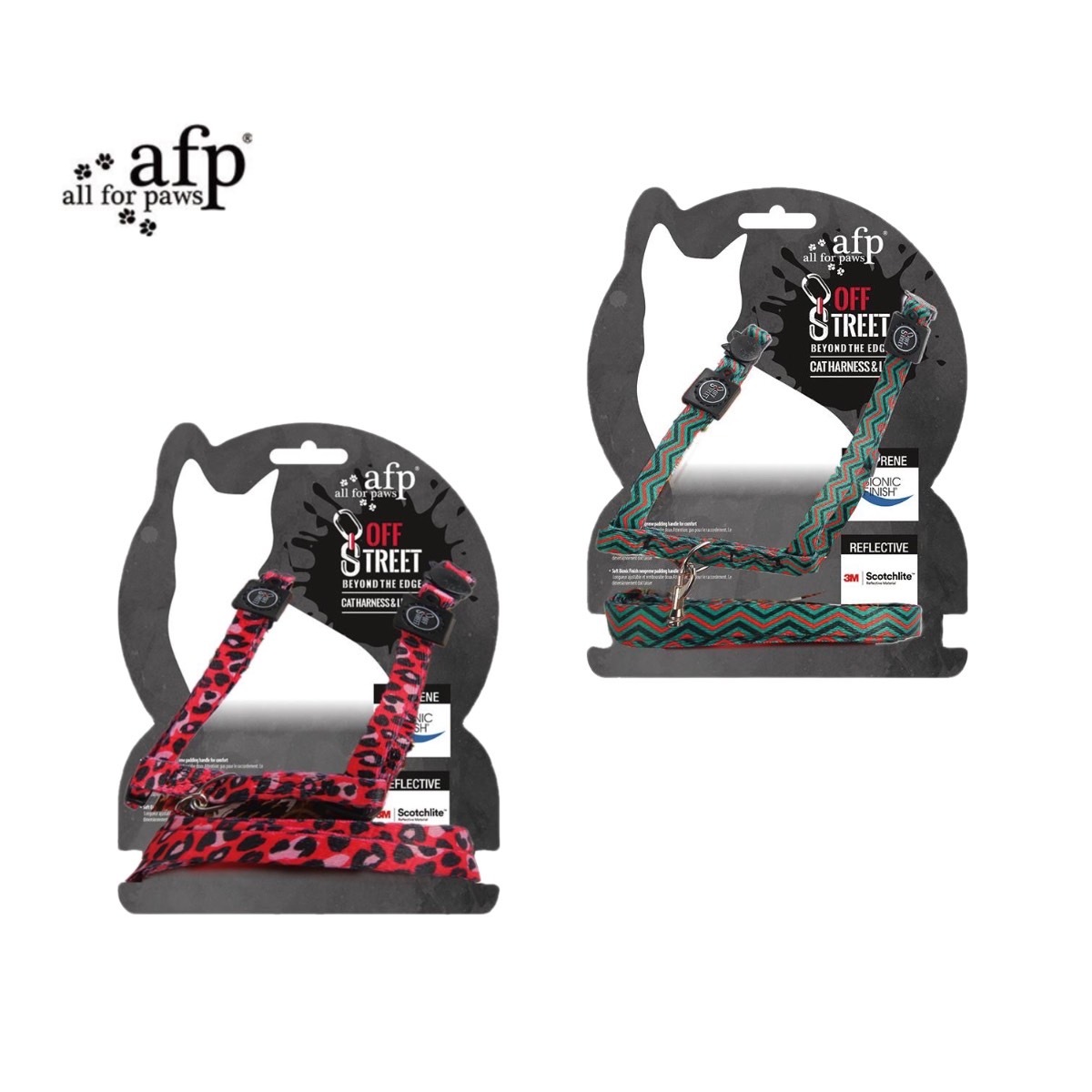 【AFP】街頭系列-貓用胸背帶牽繩組 豹紋紅/雪佛龍綠