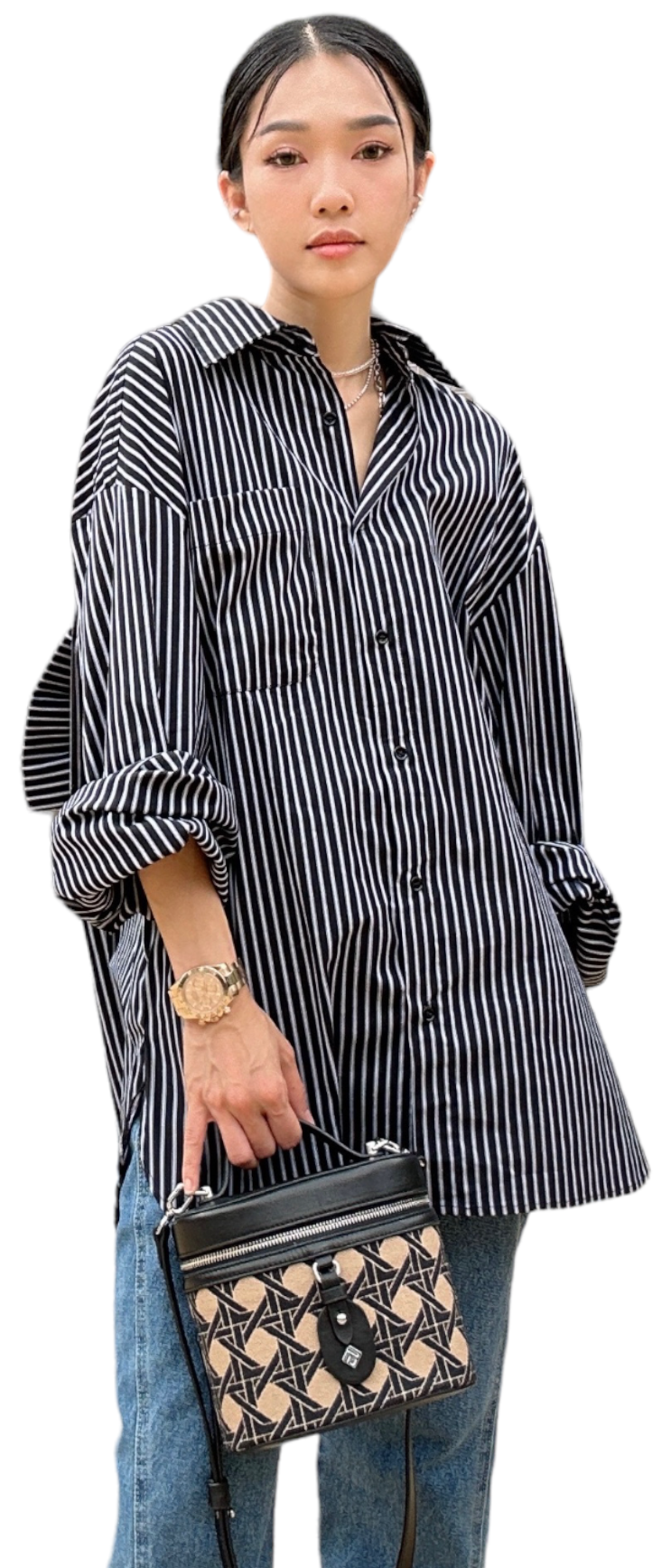 大蝴蝶小露背條子恤衫 (現貨款式)