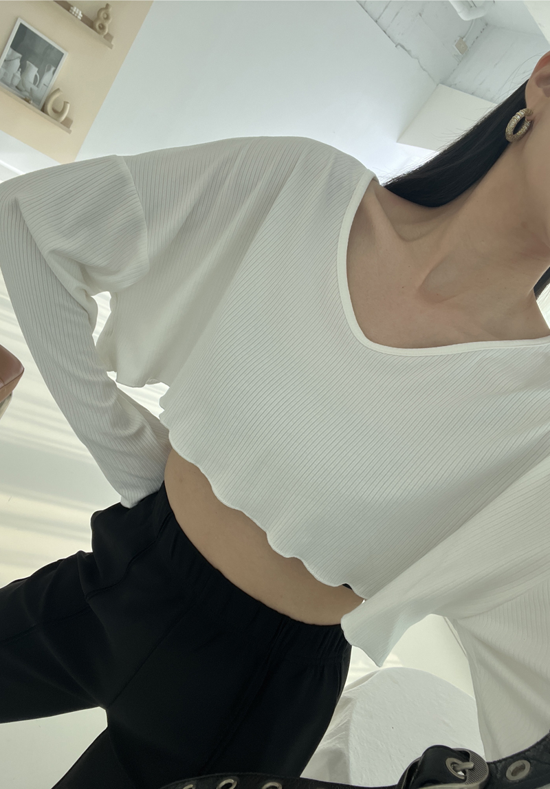 微秋涼涼V領坑條短上衣*5色