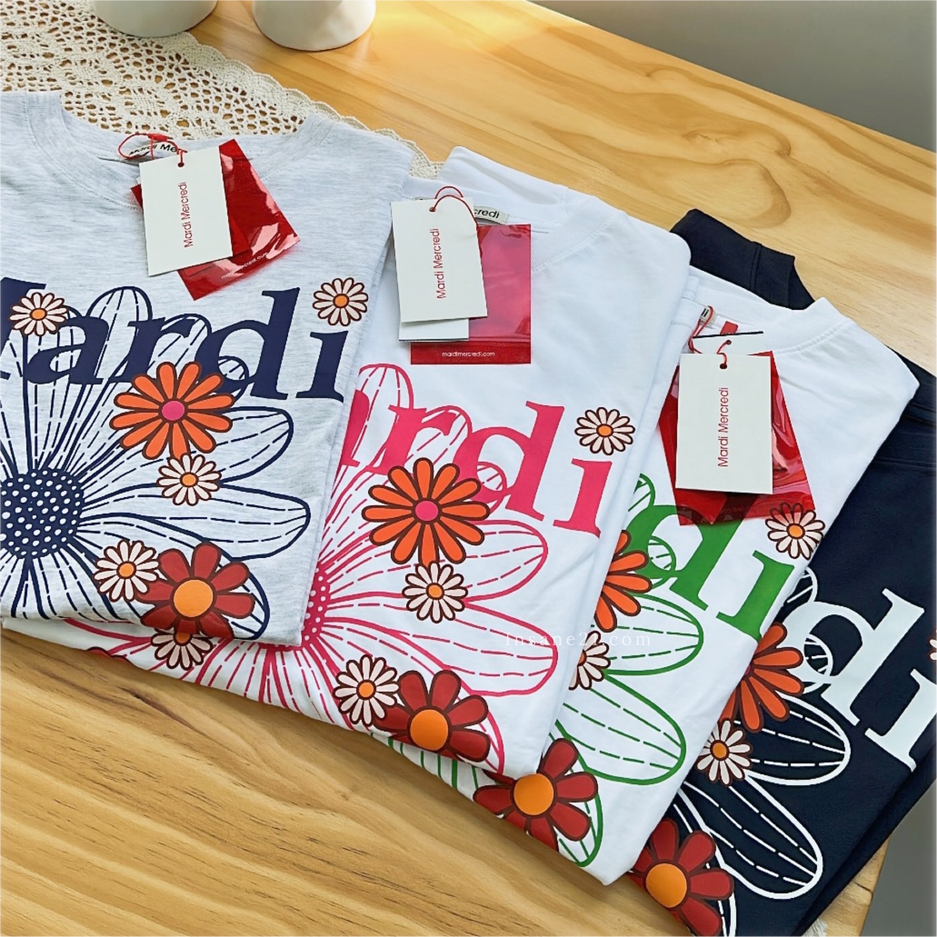 MARDI MERCREDI 彩色花卉 小雛菊 短袖 深藍 // 灰 // 白