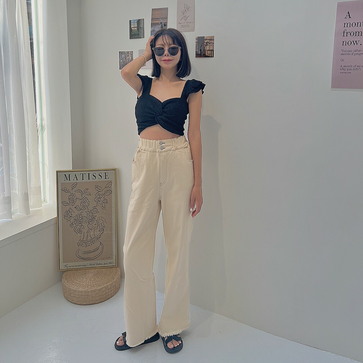 燕麥奶高腰長腿棉麻喇叭褲/二色