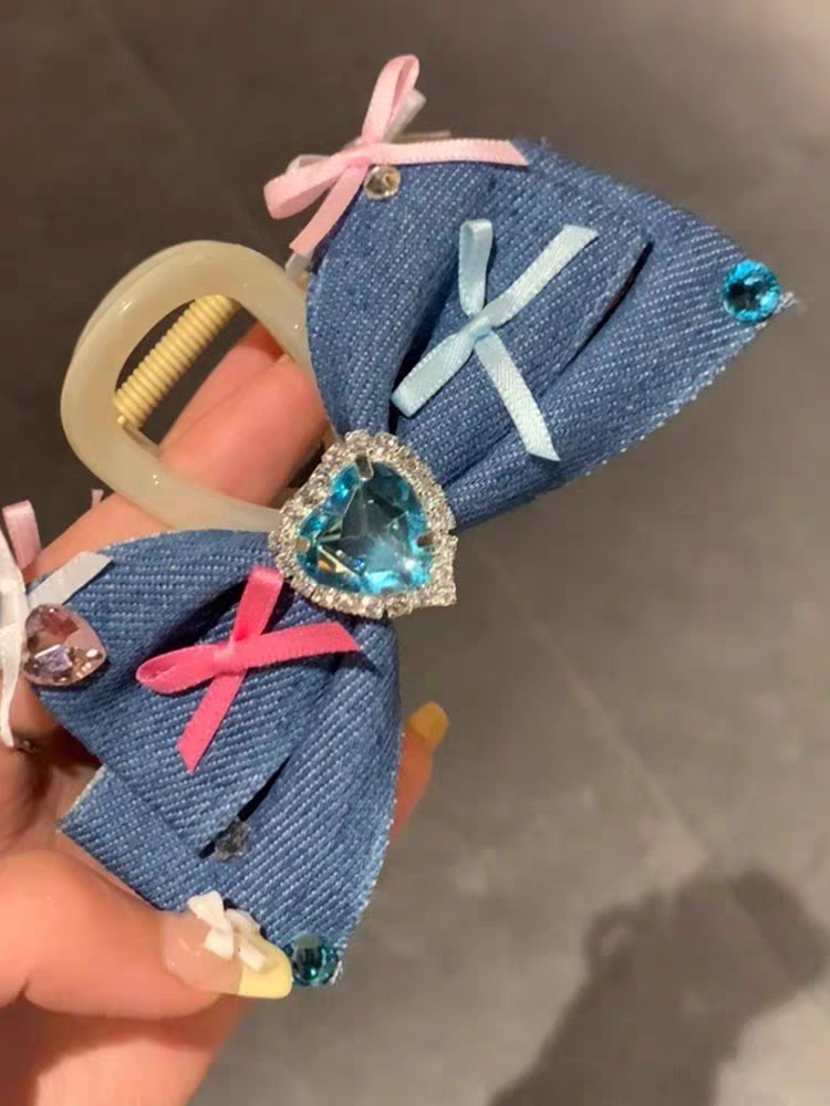 Blue Heart Rhinestone Cowboy Bow Hair Claw