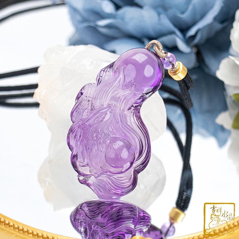 Amethyst Nine-Tailed Fox-Fairy Necklace 58.7g