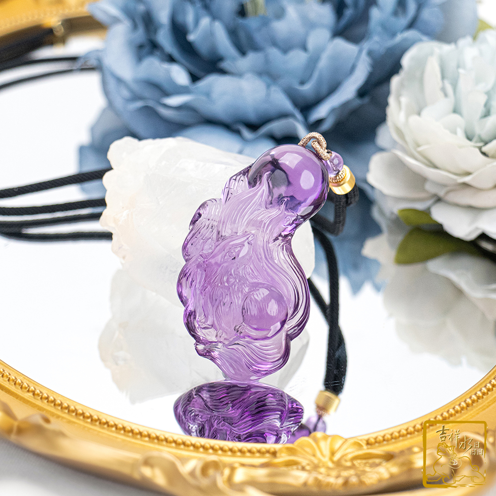 Amethyst Nine-Tailed Fox-Fairy Necklace 58.7g
