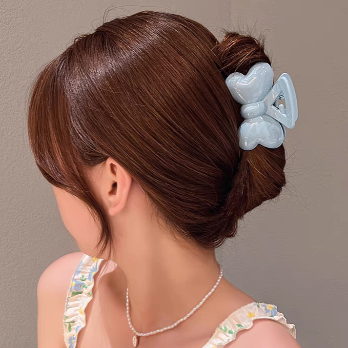 [2 for RM10] Girly Cream Pink White and Blue Bow Hair Claw
