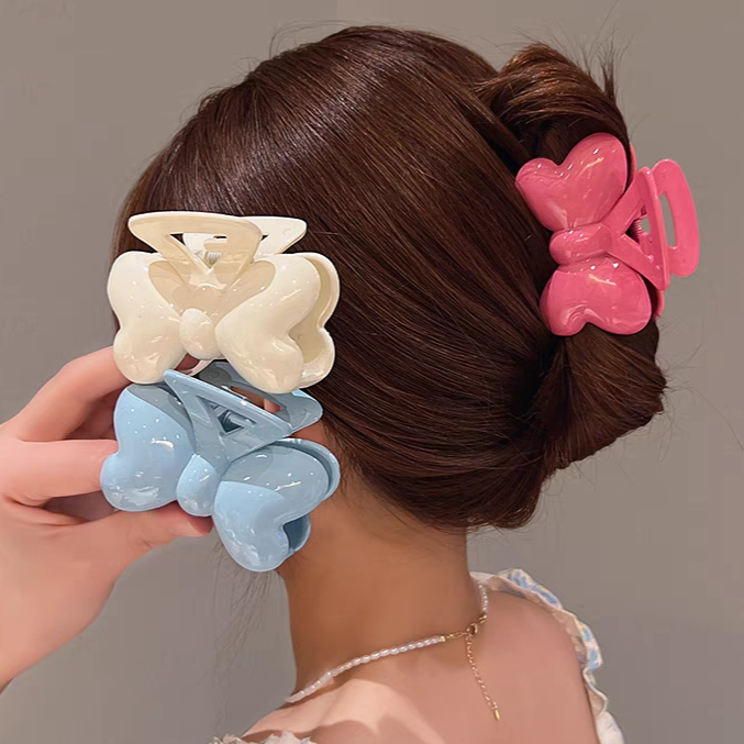 [2 for RM10] Girly Cream Pink White and Blue Bow Hair Claw