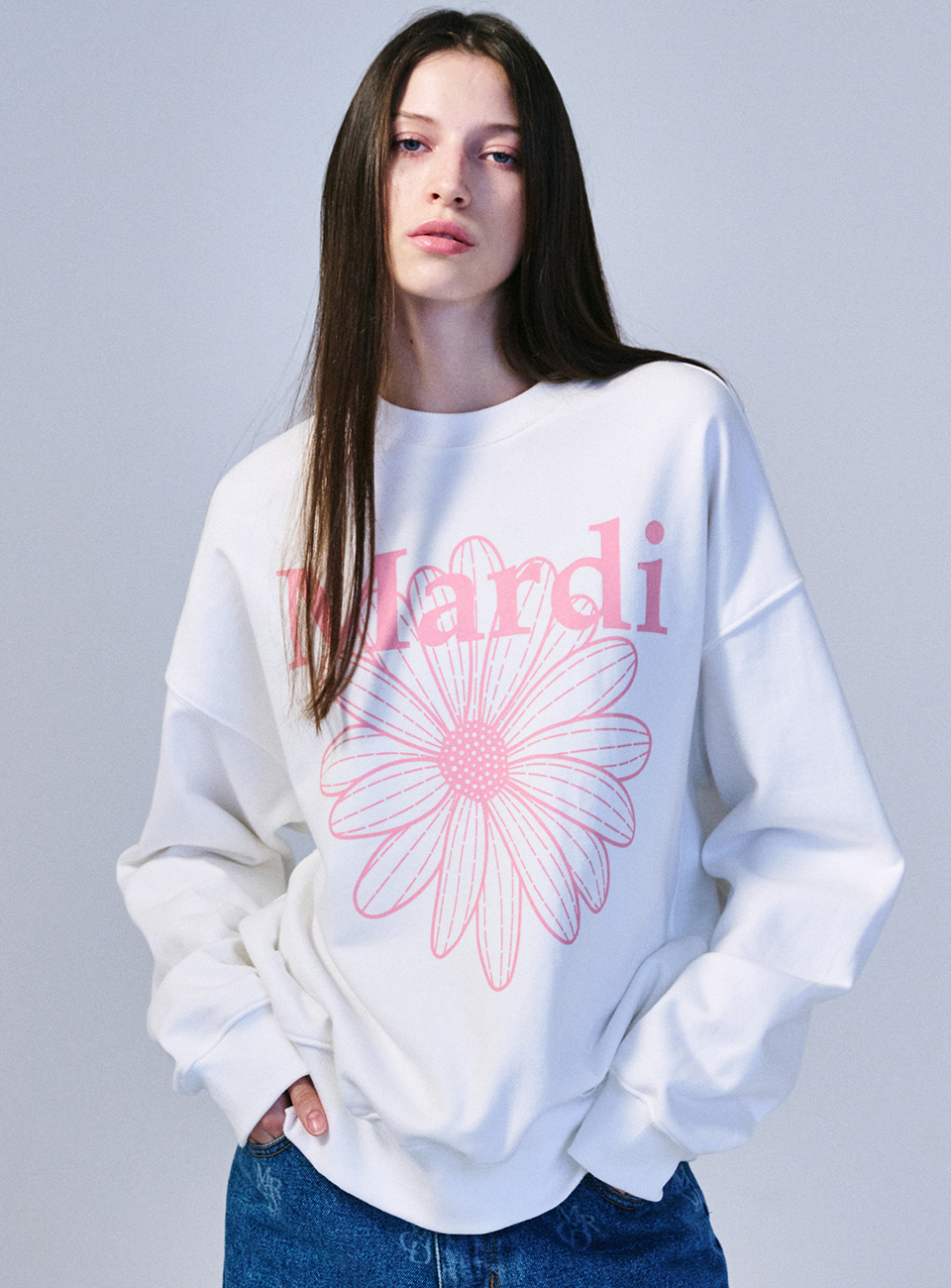 Mardi Mercredi Flowermardi Sweatshirt White Pink