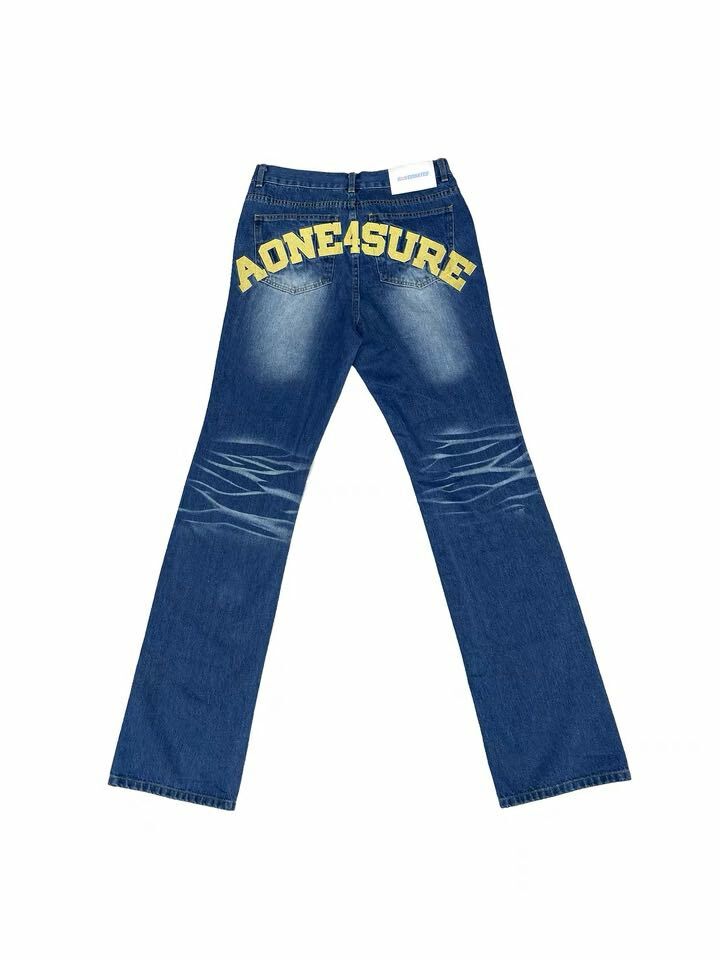 AONE4SURE yellow embroidered patch jeans-