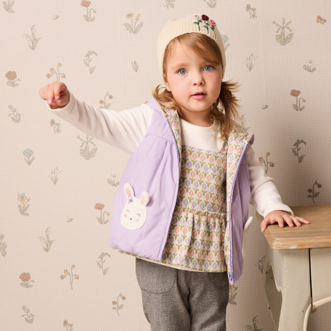 PIPPY 可愛小兔造型口袋連帽雙面穿風衣背心 紫