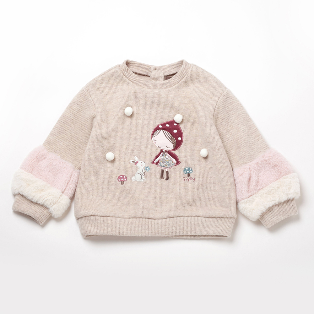 PIPPY 可愛小紅帽印花圓領長袖T恤 米