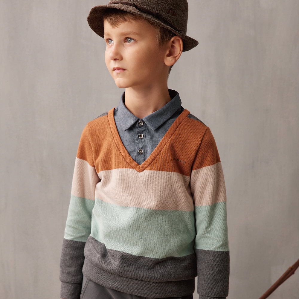 PIPPY 寬版條紋假兩件翻領上衣 綠