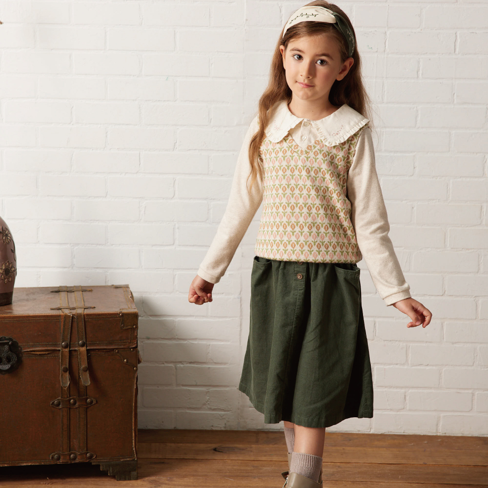 PIPPY 鬱金香印花假兩件大領片長袖棉質上衣 粉