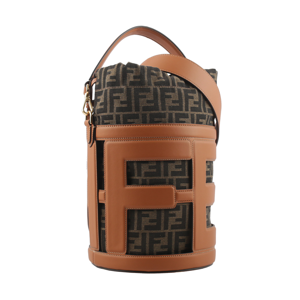 【FENDI】Step Out 皮革拼緹花布中款水桶包