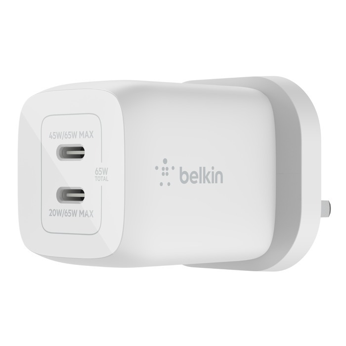 Belkin 65W 雙USB-C GaN家用式充電器 | 白色 英國